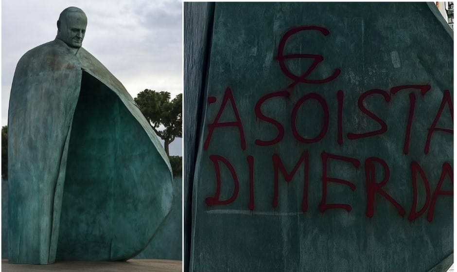 Akt profanacji pomnika św. Jana Pawła II w Rzymie: Atak na symbol pokoju w cieniu protestów.